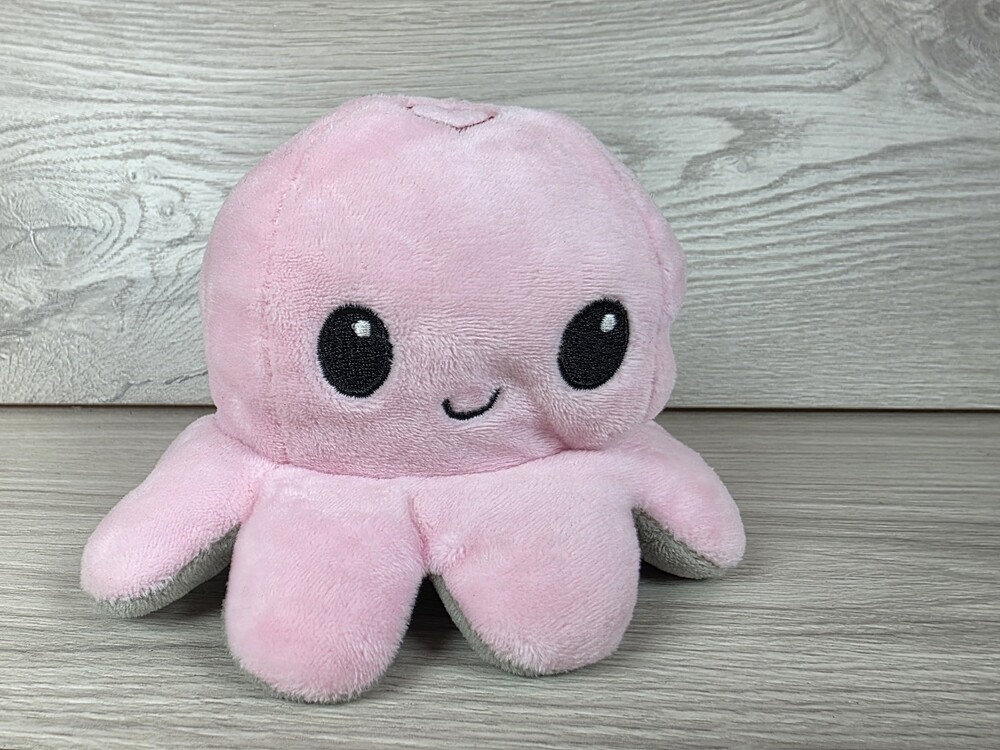 Reversible Mood Octopus Plush Pink and Gray Kawaii Ocean Animal SU58